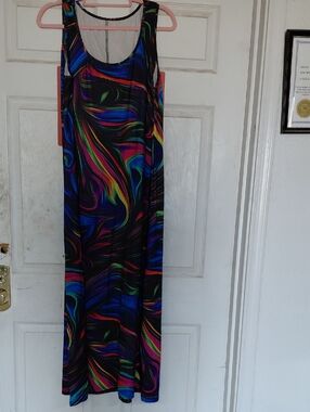 Multi-Color Swirl Sleeveless Maxi Dress - Black Base